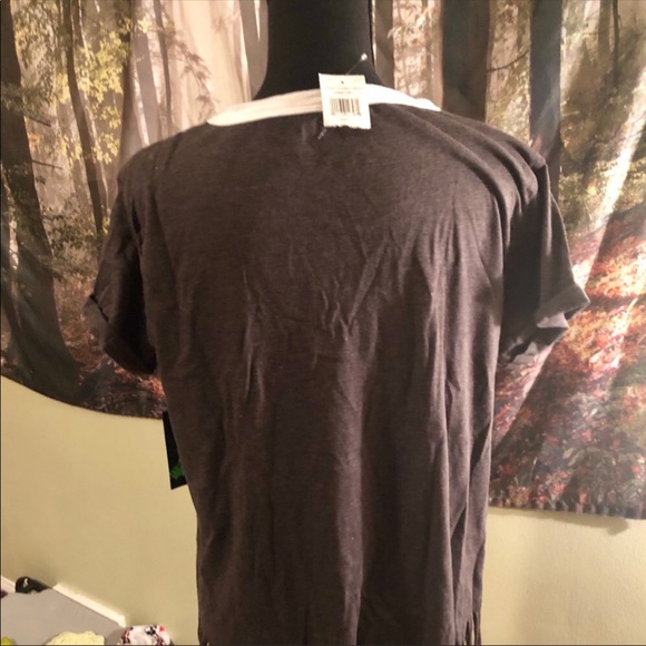 Charcoal grey lace up tee shirt with fringe - Picture 7 of 7